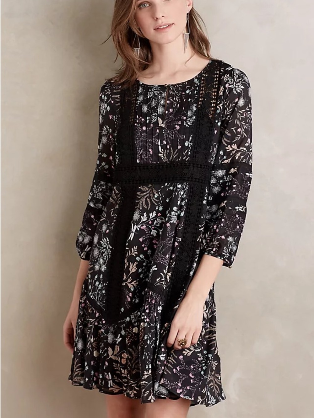 Anthropologie Moulinette Soeurs Lily Black Floral Peasant Dress Boho Lace Size 6